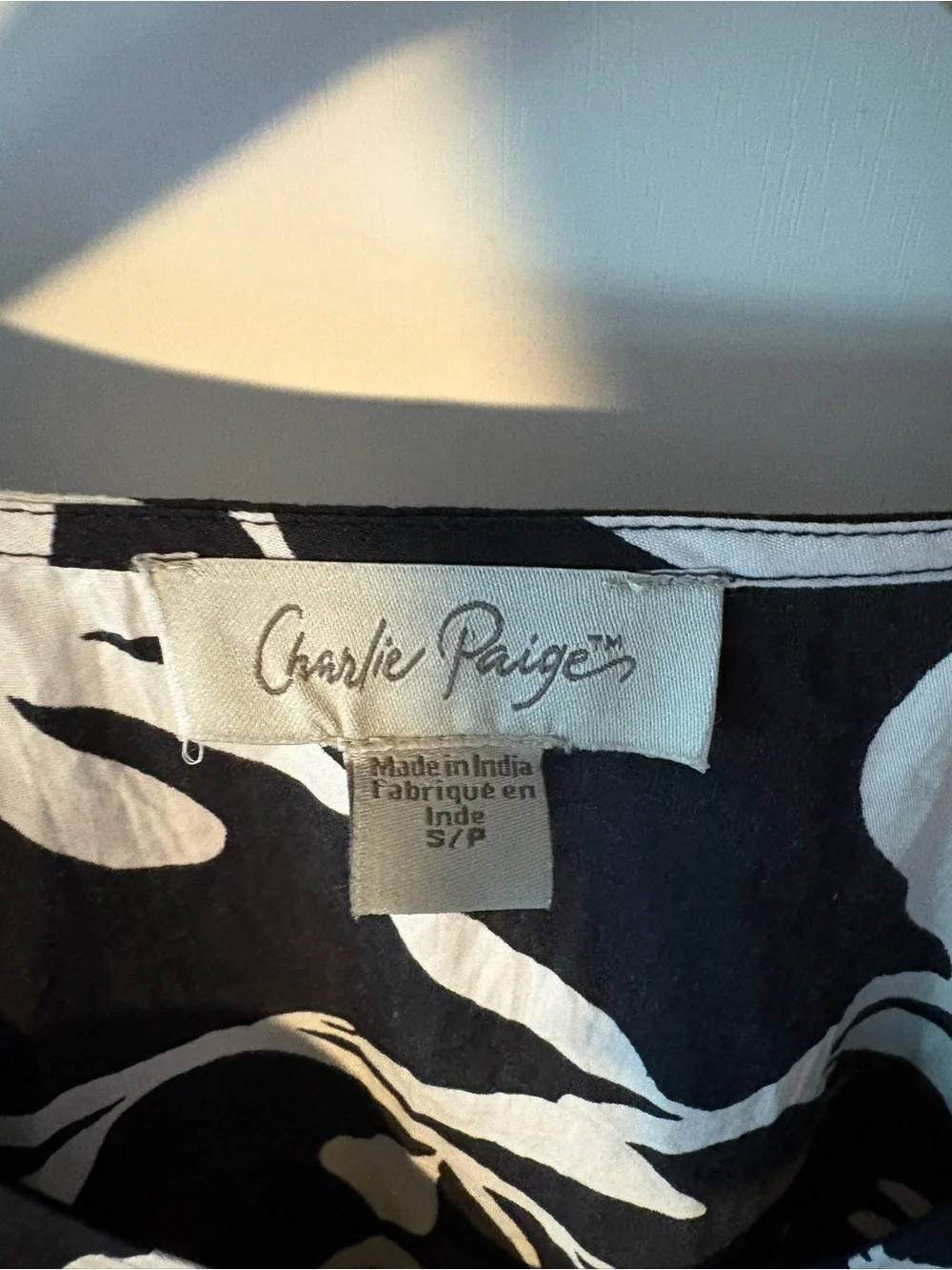 Charlie Paige Black & White Floral Tiered Babydoll Dress Size Small 100% Cotton